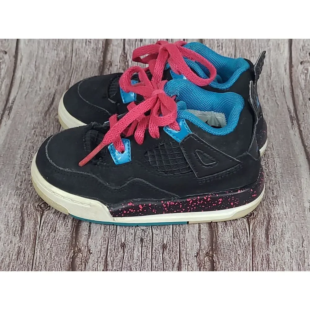 Nike Boys Air Jordan 4 308500-019 Black‎ Basketball Shoes Sneakers Size 6C